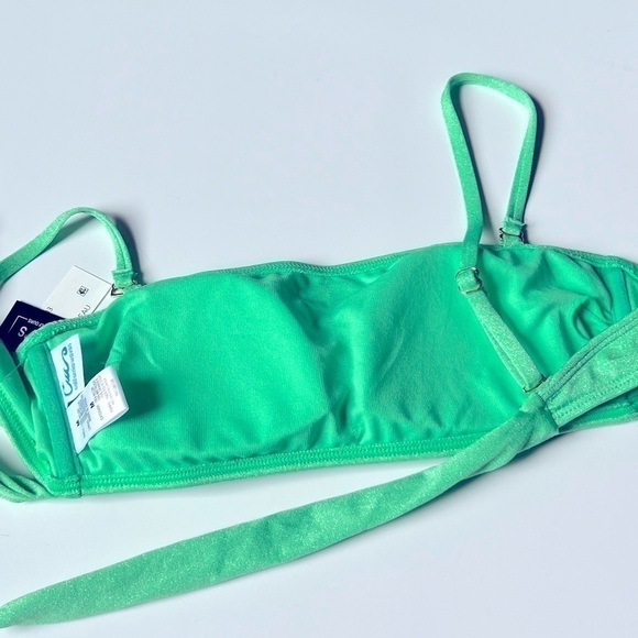 California Waves Junior's Metallic Shine Bandeau Bikini Top Swimsuit Green NEW M - Picture 7 of 10